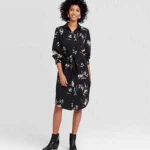Black Floral Button-Up Shirt Dress S  NWT Target